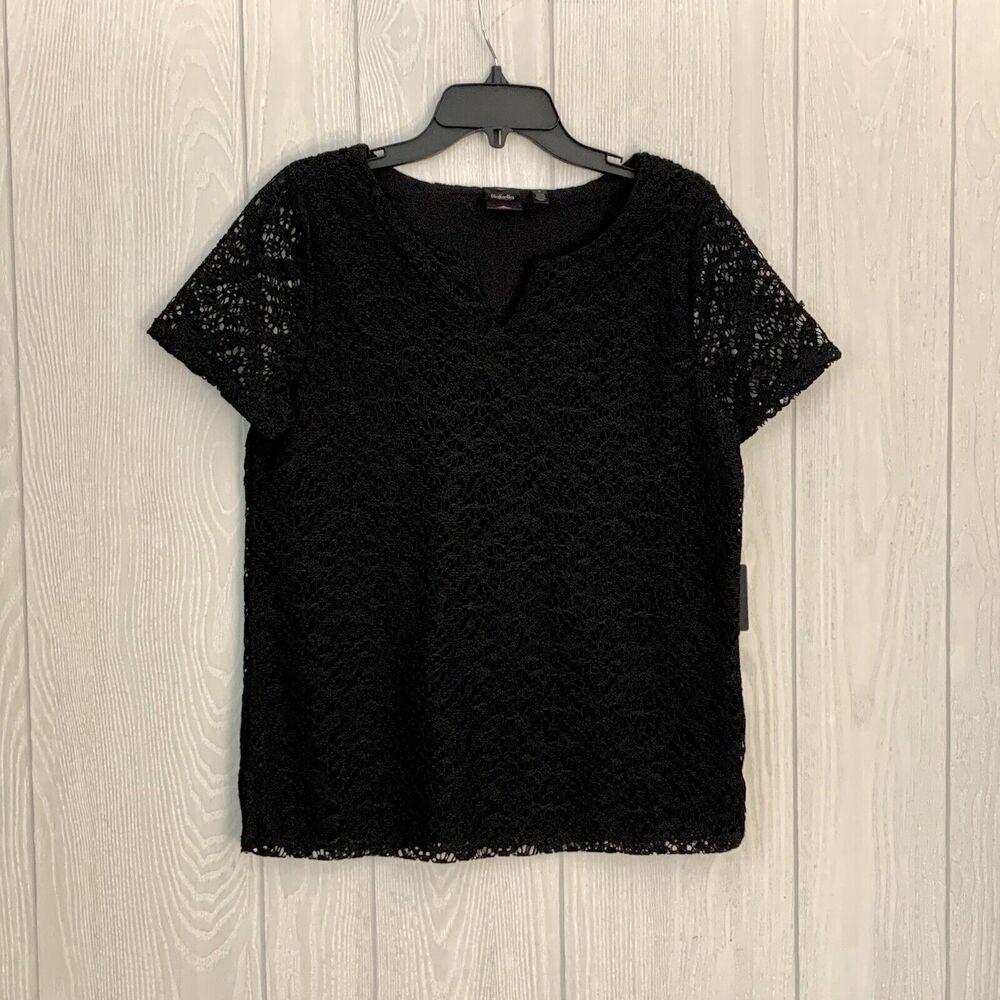 Rafealla Black Lace Short Sleeve Top Medium NWT